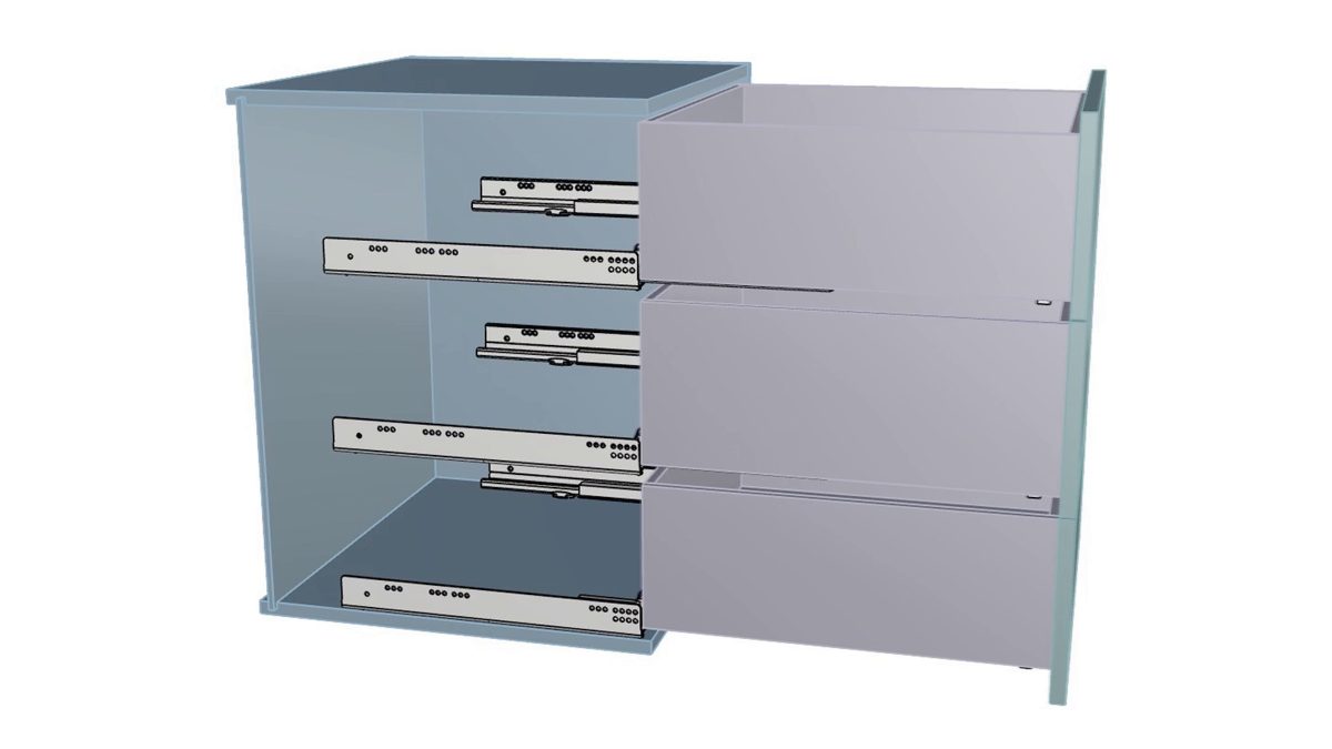 Drawer boxes and runners placed and drilled for you.